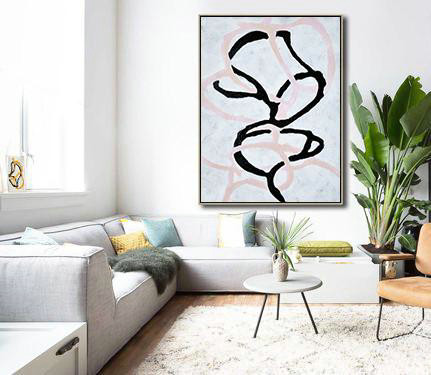 Extra Large 72" Acrylic Painting,Hand-Painted Black And White Minimal Painting On Canvas,Oversized Custom Canvas Art